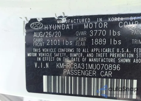 2021 Hyundai Venue Sel из США, поврежденный, VIN KMHRC8A31MU070896